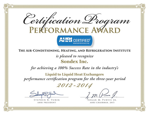 Sondex – AHRI Certification